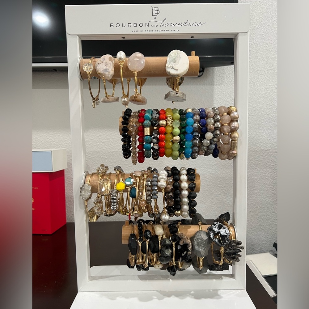 Bourbon and Boweties collection with stand. 51 bracelets.